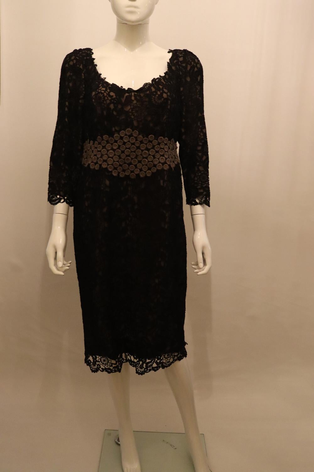 Vintage Ulrich Engler Couture Black Lace Dress For Sale 1