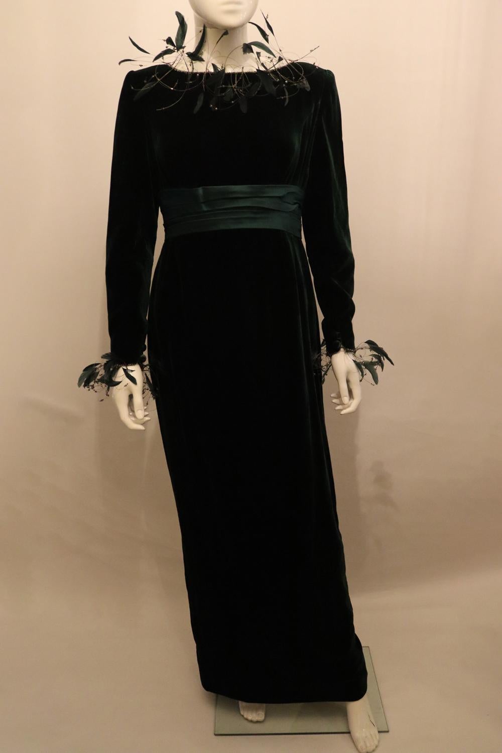 Black Vintage Ulrich Engler Couture Green Velvet Evening Gown For Sale