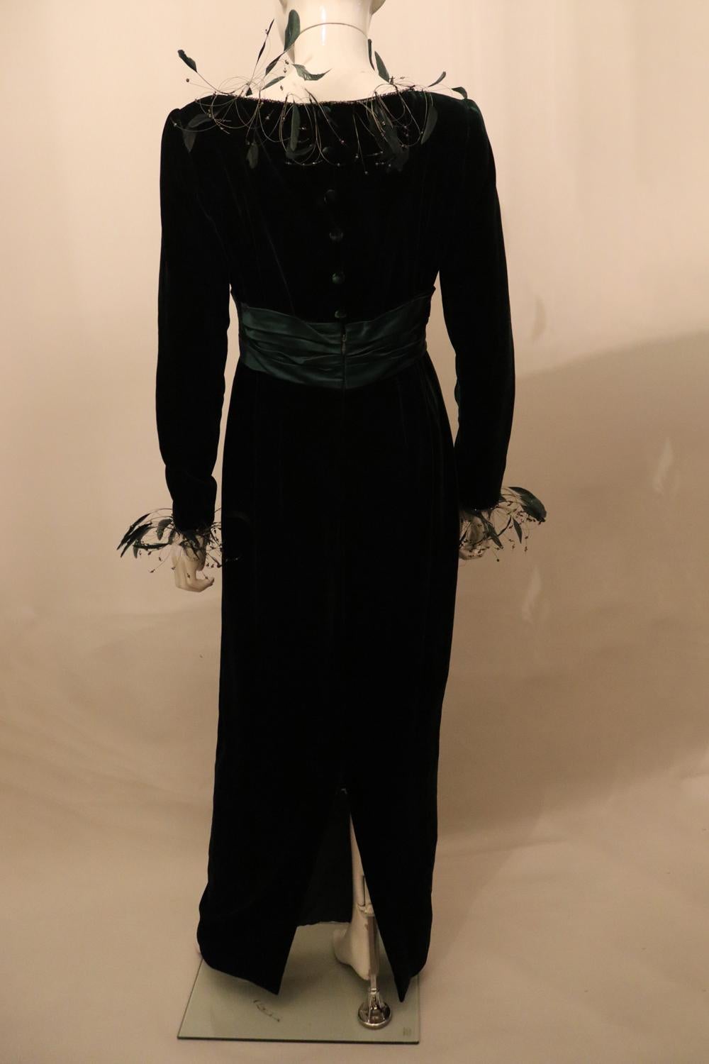 Vintage Ulrich Engler Couture Green Velvet Evening Gown For Sale 3