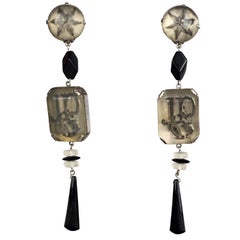 Vintage Ultra Long JEAN PAUL GAULTIER Logo Lucite Beaded Dangling Earrings