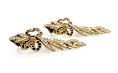 Vintage Ultra Long Yves Saint Laurent Bow Leaf Rhinestone Earrings