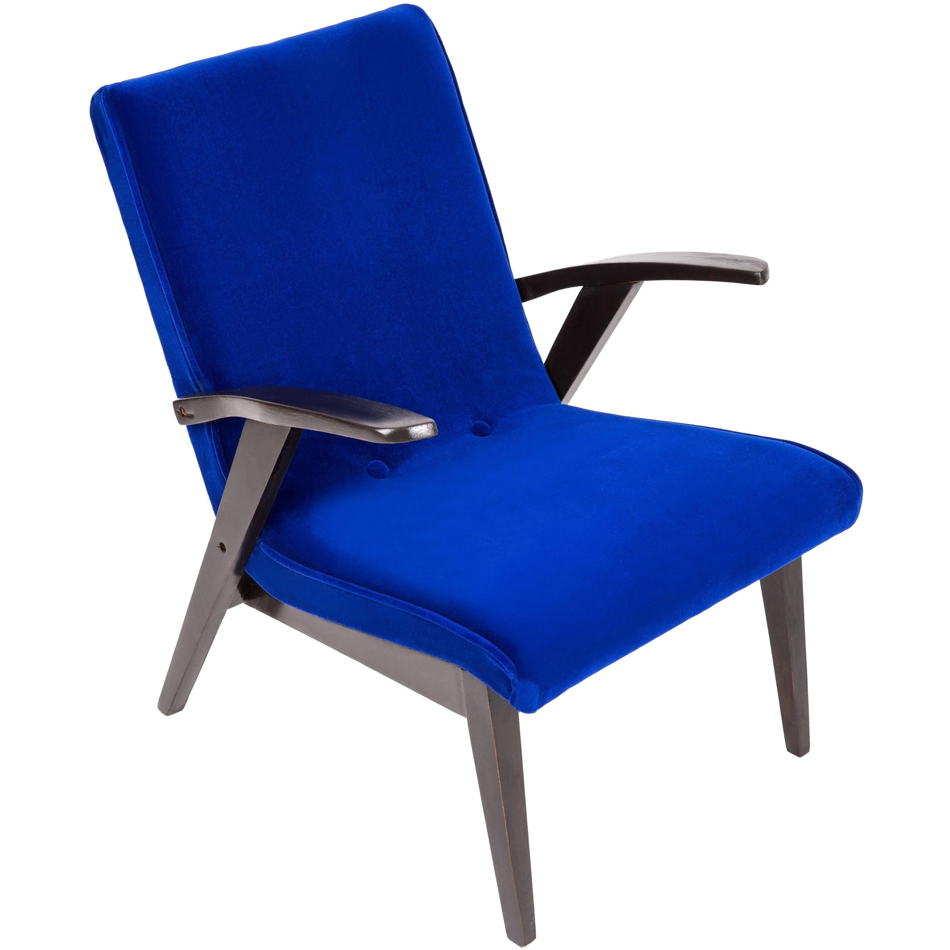 Vintage Ultramarine Blue Armchair, Mieczyslaw Puchala, 1960s For Sale