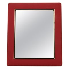 Vintage Umberto Mascagni Upholstered Wall Mirror with Leather and Brass Border Vintage Umberto Mascagni Upholstered Wall Mirror with Leather and Brass Border