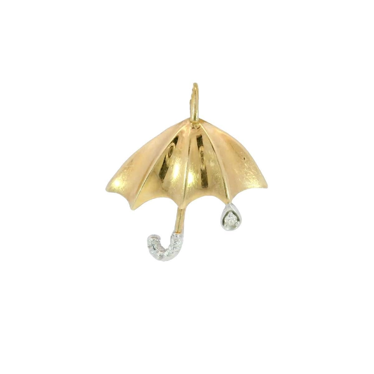 Vintage Umbrella Diamond Charm Pendant 14 Karat Yellow Gold im Zustand „Gut“ im Angebot in Fairfield, CT