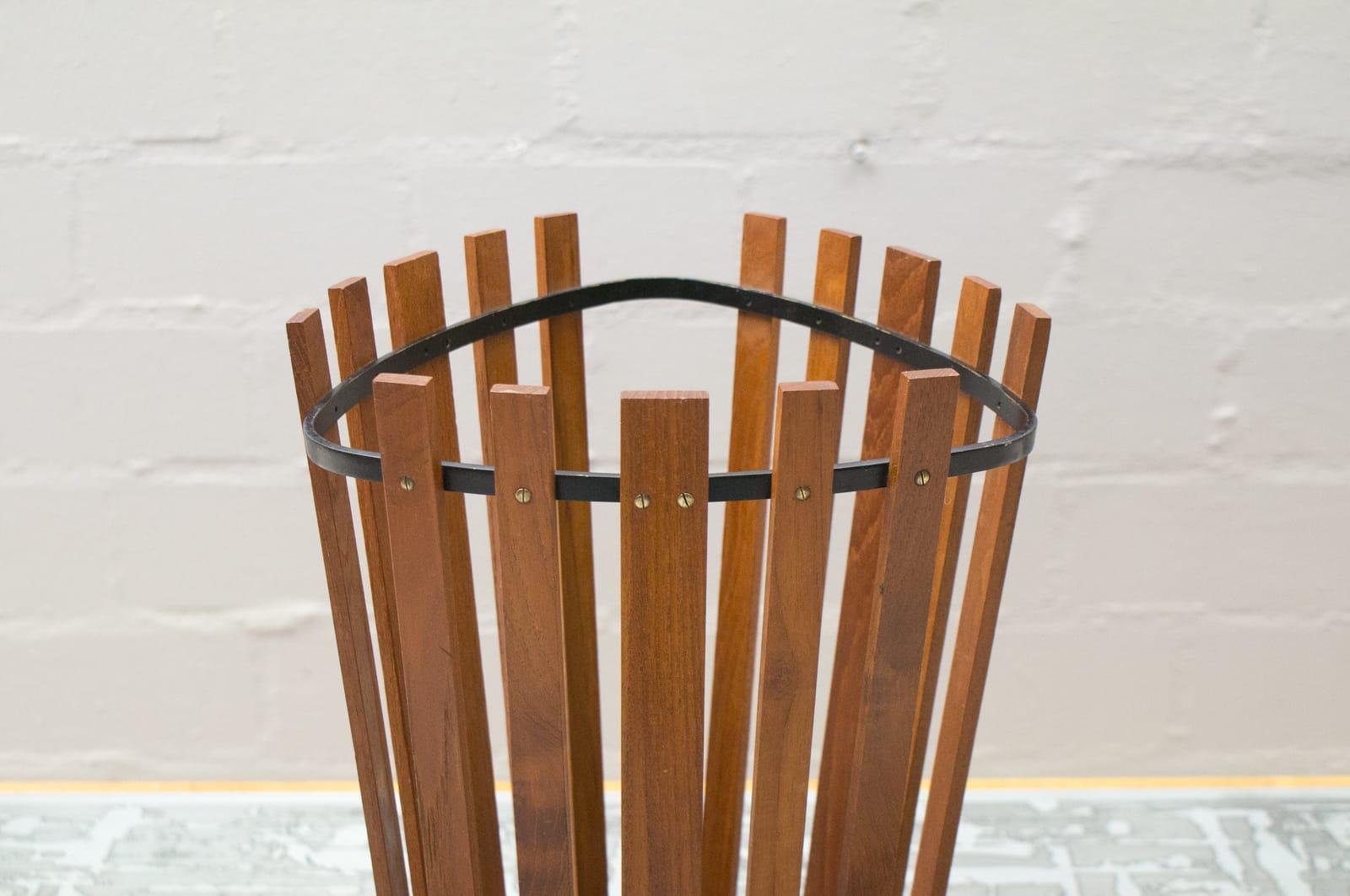 Vintage Umbrella Stand in Teak and Metal by Vereinigte Werkstätten München 1960s 1