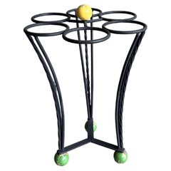 Vintage umbrella stand in the style of Roger Feraud cast iron and wood