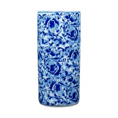 Vintage Umbrella Stand, Japanese, Blue and White, Ceramic, Stick Pot