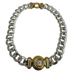 Vintage Unaree Zweifarbige Sterling Curb-Link Halskette mit Mittelmotiv