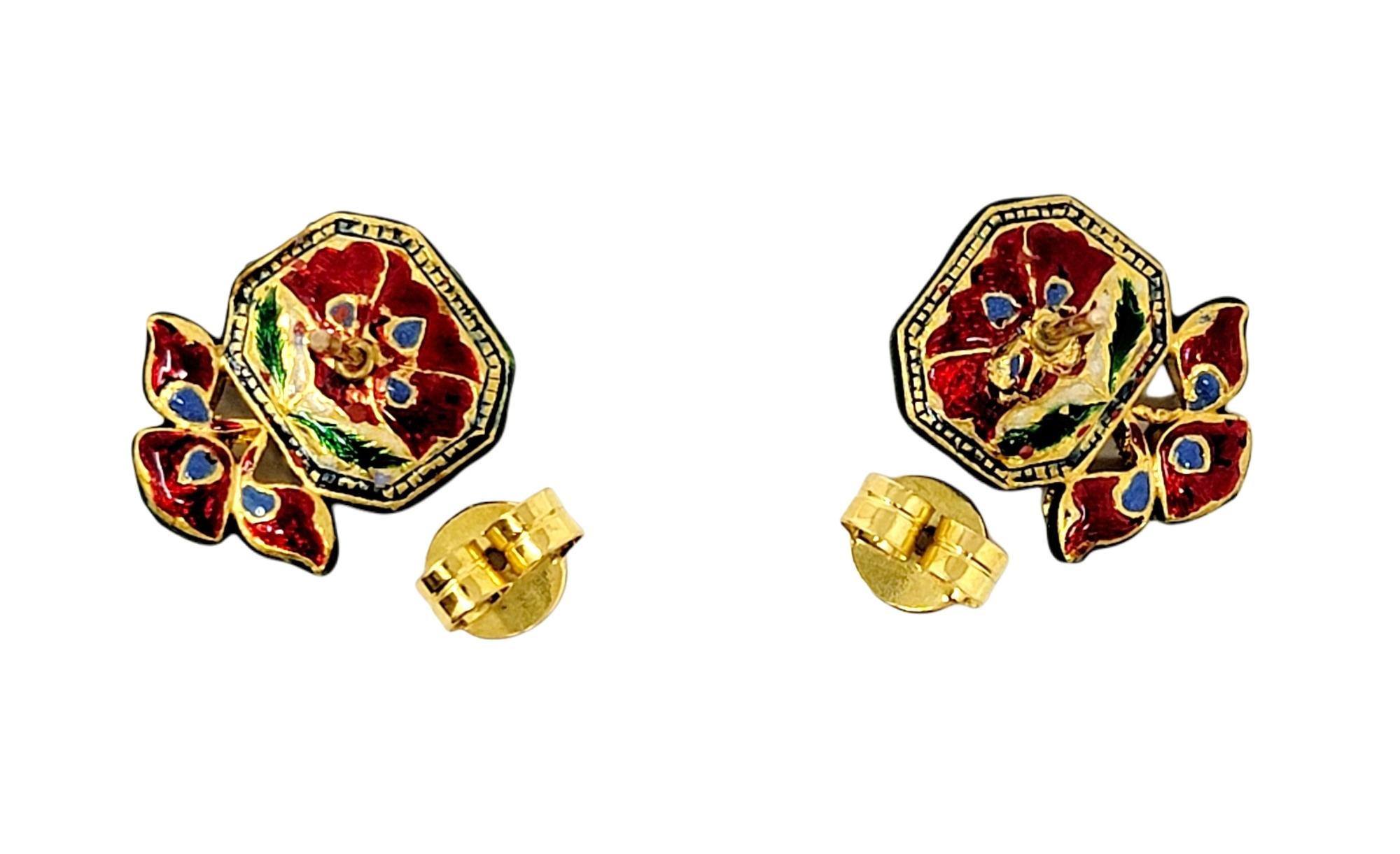 Pendientes vintage de diamantes en bruto y cristal verde en oro de 18 quilates con esmalte en venta 7