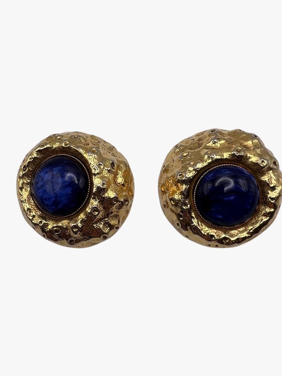 Women's Vintage Une Ligne Oversized Blue Cabochon clip-on earrings, 1990s