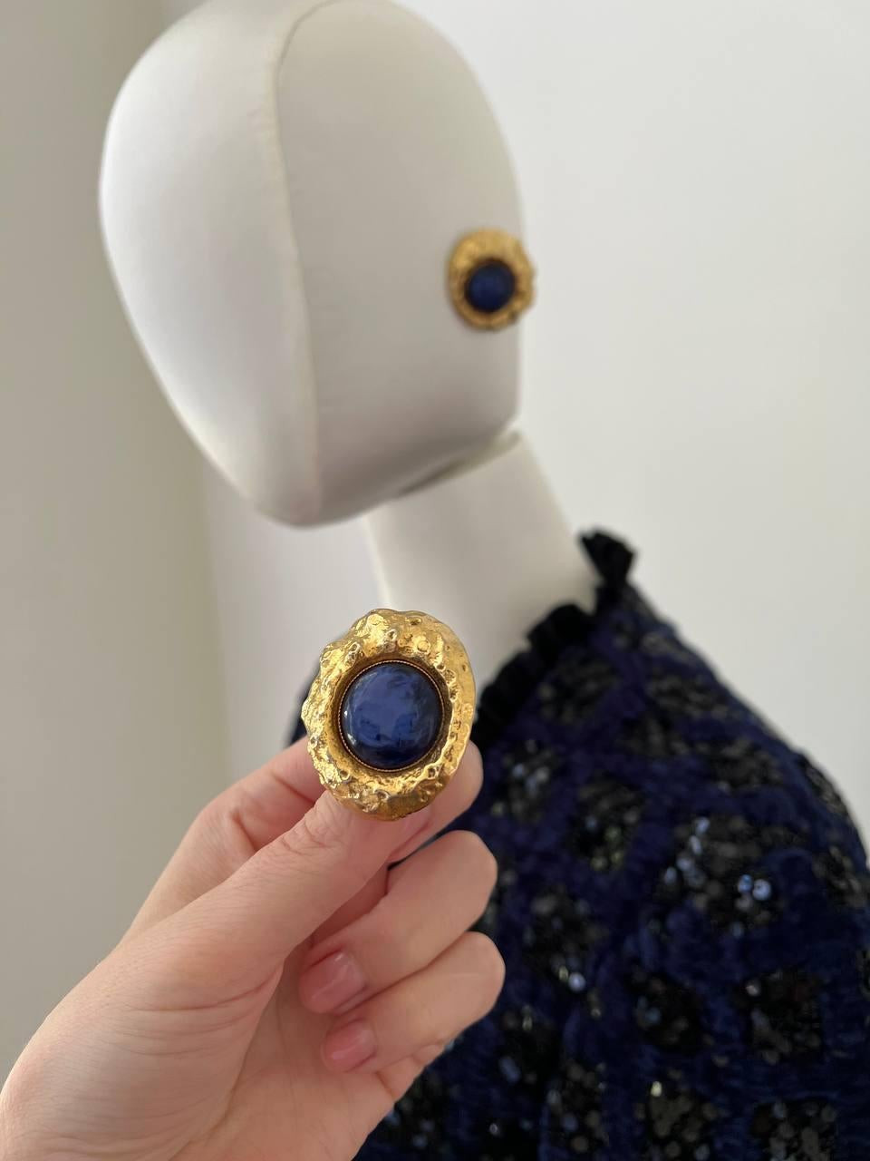 Vintage Une Ligne Oversized Blue Cabochon clip-on earrings, 1990s 1