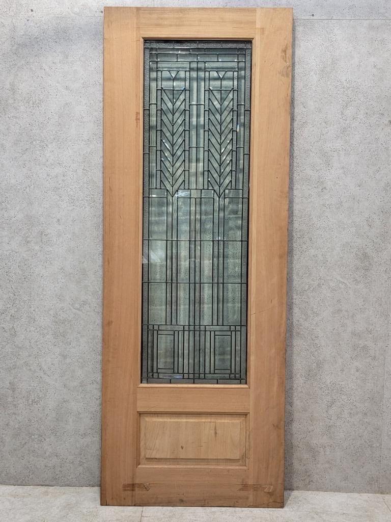 Unknown Vintage Unfinished Mahogany Door & Two Sidelights with Beveled and Jeweled Glass For Sale