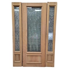 Porte Vintage en acajou non fini et deux fenêtres latérales avec verre biseauté et Jewell