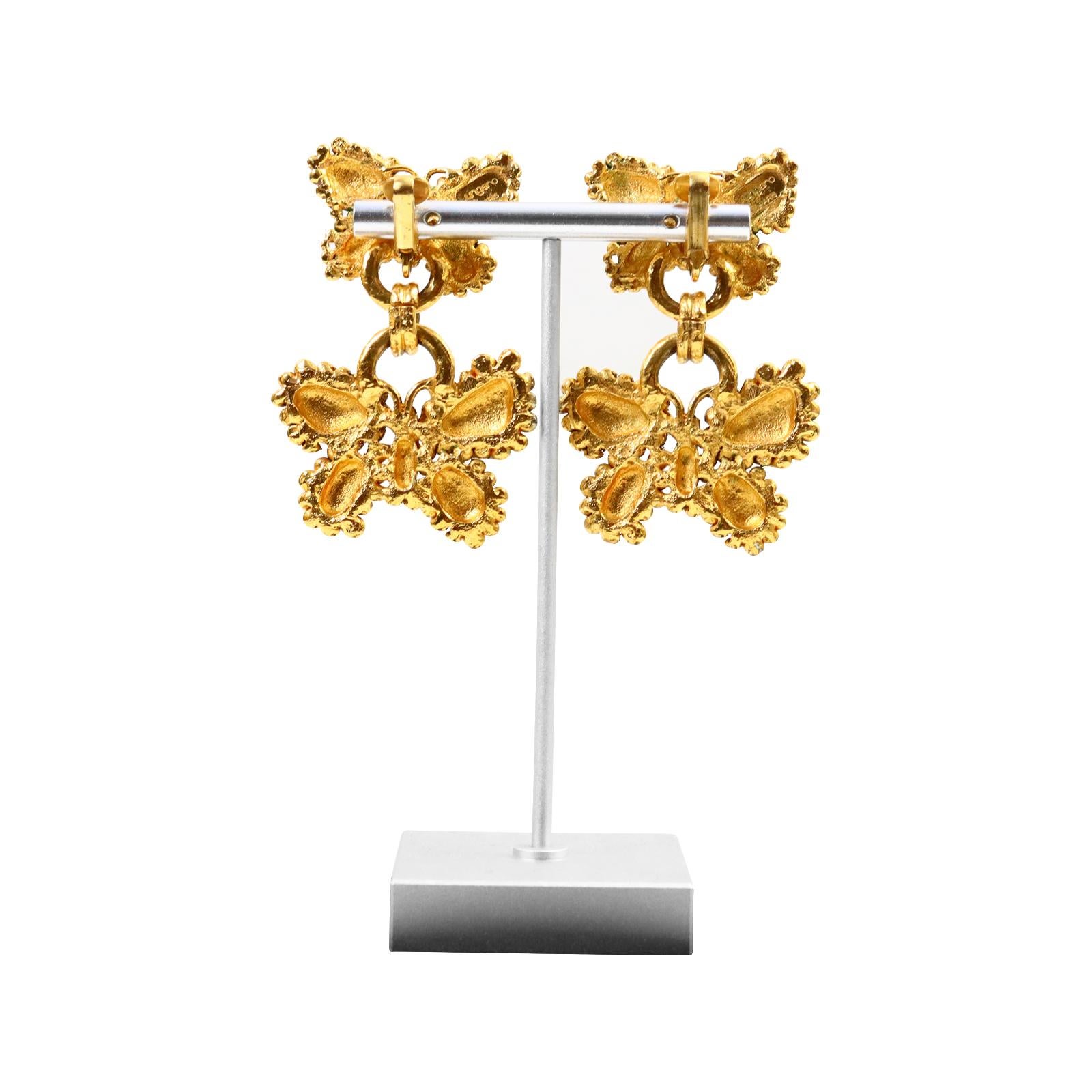 Vintage Ungaro Gold Dangling Butterfly Earrings Circa 1980s For Sale 4