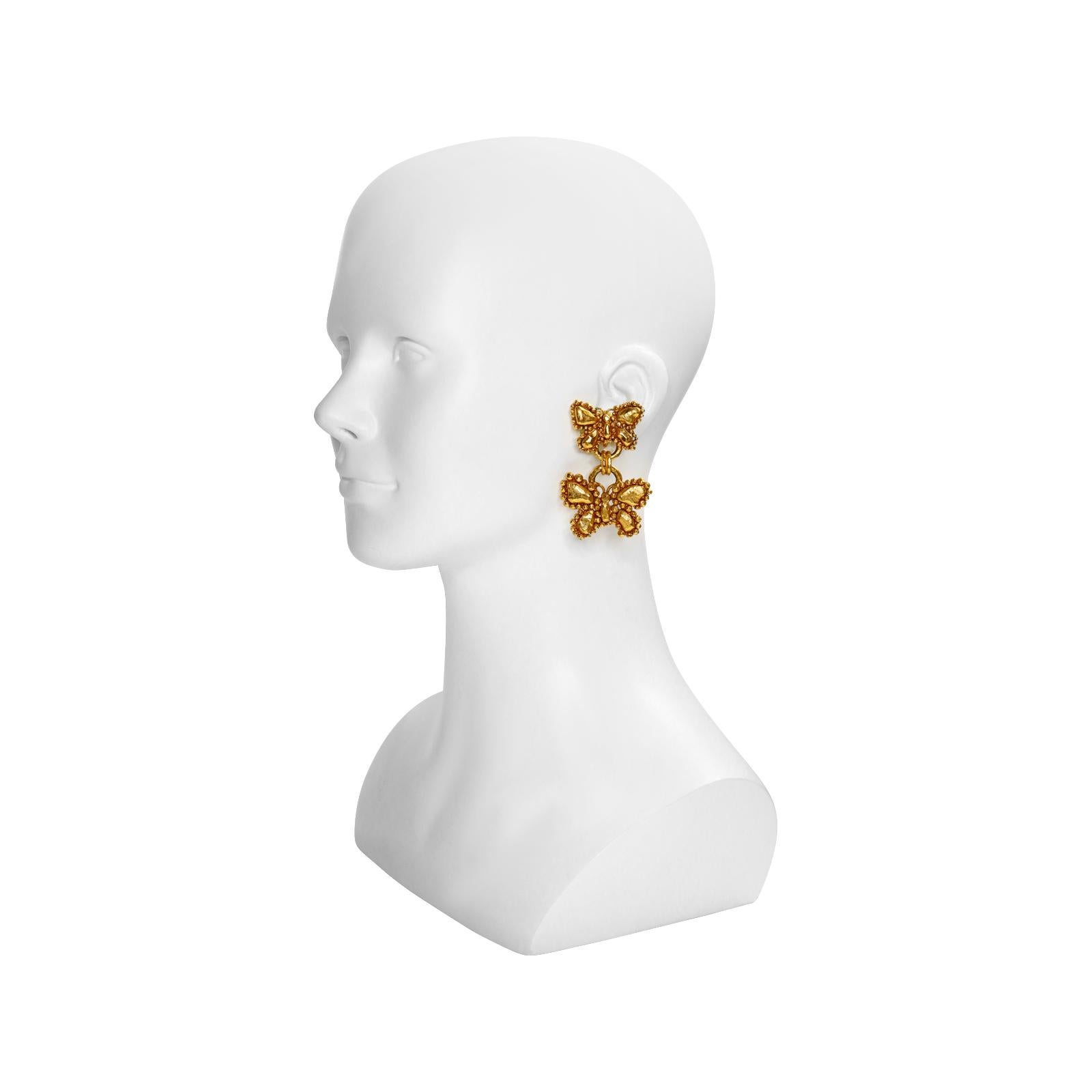 Modern Vintage Ungaro Gold Dangling Butterfly Earrings Circa 1980s For Sale