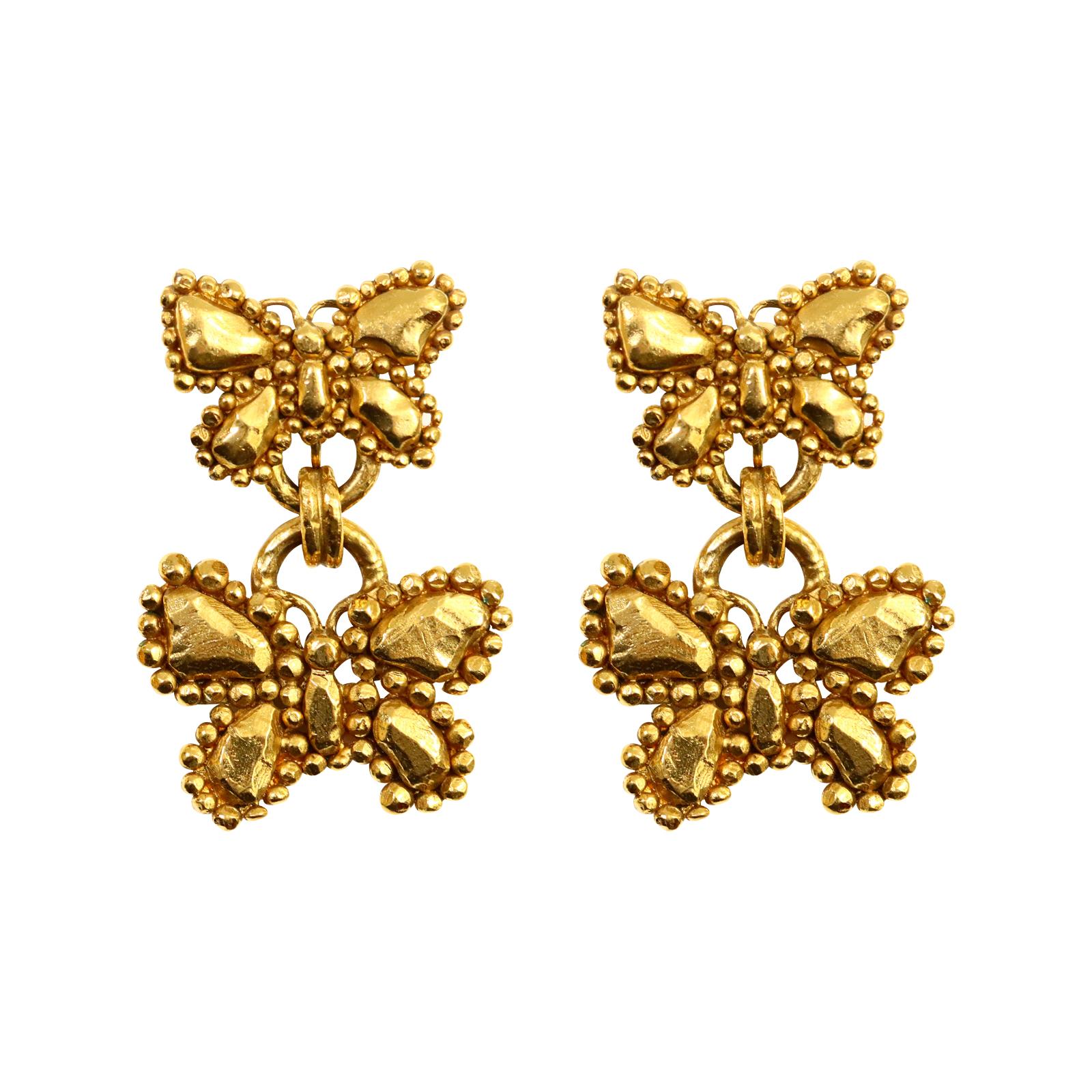 Vintage Ungaro Gold Dangling Butterfly Earrings Circa 1980s In Good Condition For Sale In New York, NY