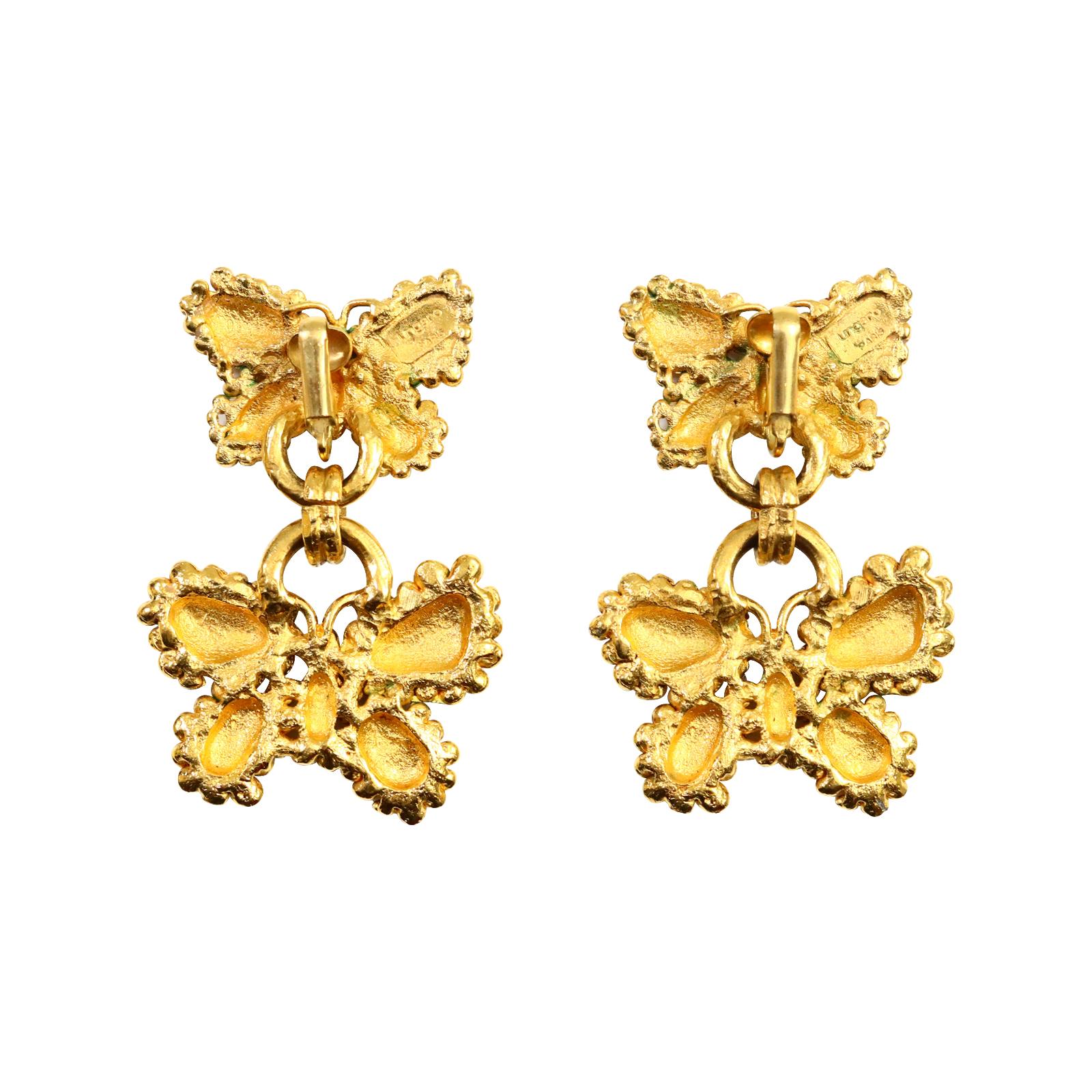 Women's or Men's Vintage Ungaro Gold Dangling Butterfly Earrings Circa 1980s For Sale