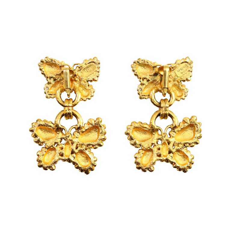 Vintage Ungaro Gold Dangling Butterfly Earrings Circa 1980s For Sale 1
