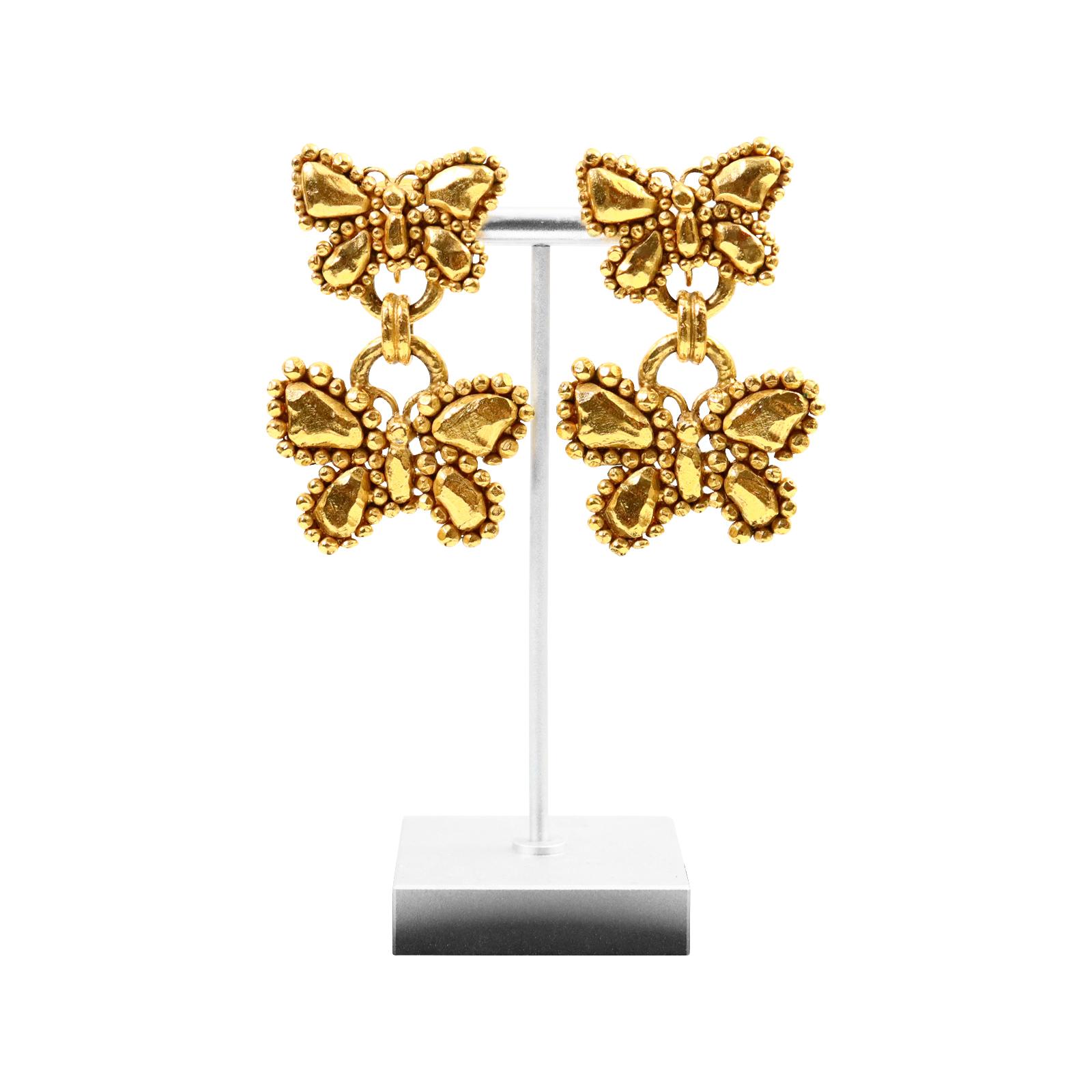 Vintage Ungaro Gold Dangling Butterfly Earrings Circa 1980s For Sale 2