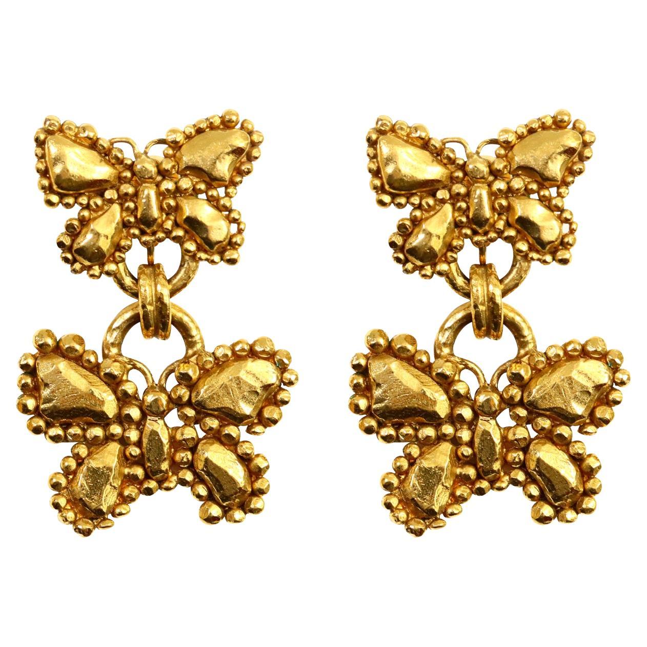 Vintage Ungaro Gold Dangling Butterfly Earrings Circa 1980s