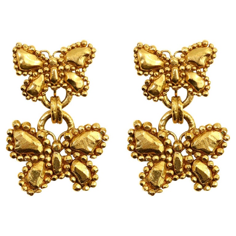 Vintage Ungaro Gold Dangling Butterfly Earrings Circa 1980s For Sale