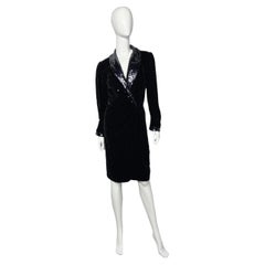 Vintage Ungaro Parallele Black Evening Velvet Dress Embroidered w Beads, 1980s