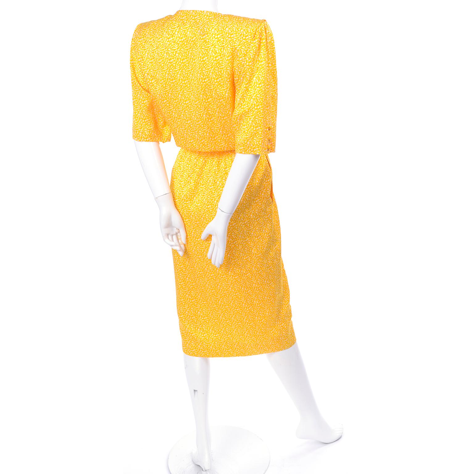 Vintage Ungaro Parallele Rayon Dress in Yellow & White Print For Sale 1