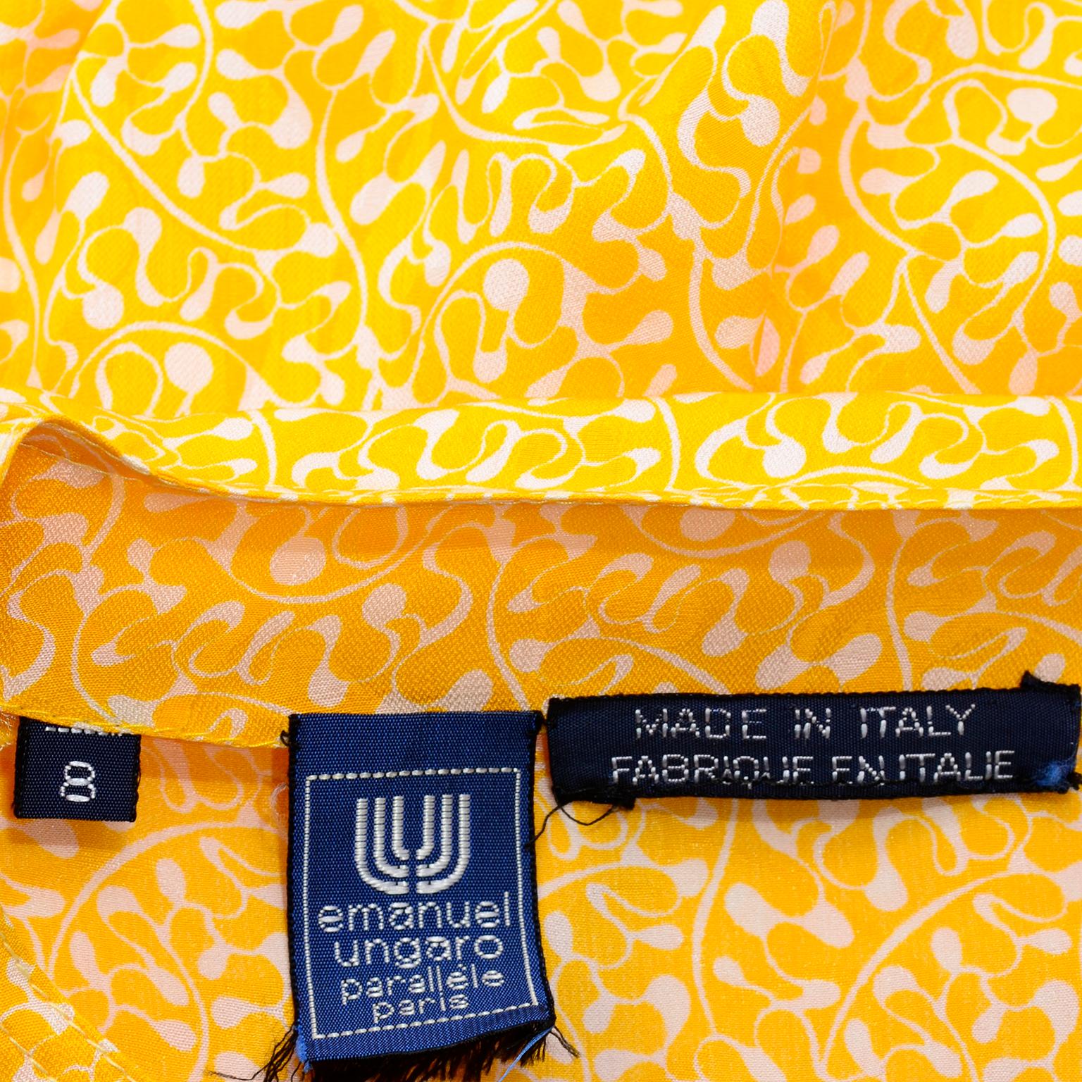 Vintage Ungaro Parallele Rayon Kleid in Gelb & Weiß Druck im Angebot 4