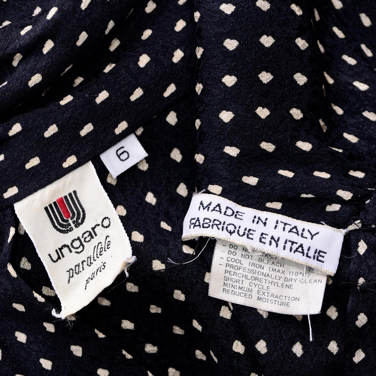 Vintage Ungaro Parallele Paris Top Silk Black & White Polka Dot Blouse 7