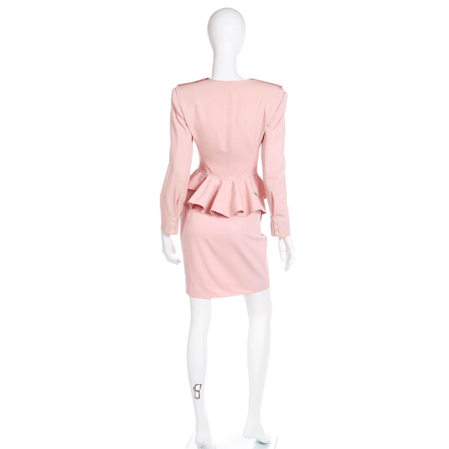 Women's Vintage Ungaro Parallele Pink Peplum Jacket and Pencil Skirt Suit For Sale