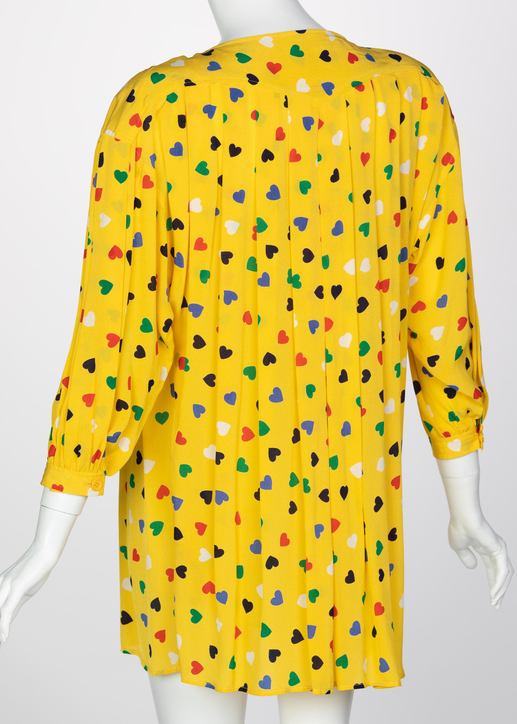 Vintage Ungaro Yellow heart print Tunic Blouse In Excellent Condition For Sale In Boca Raton, FL
