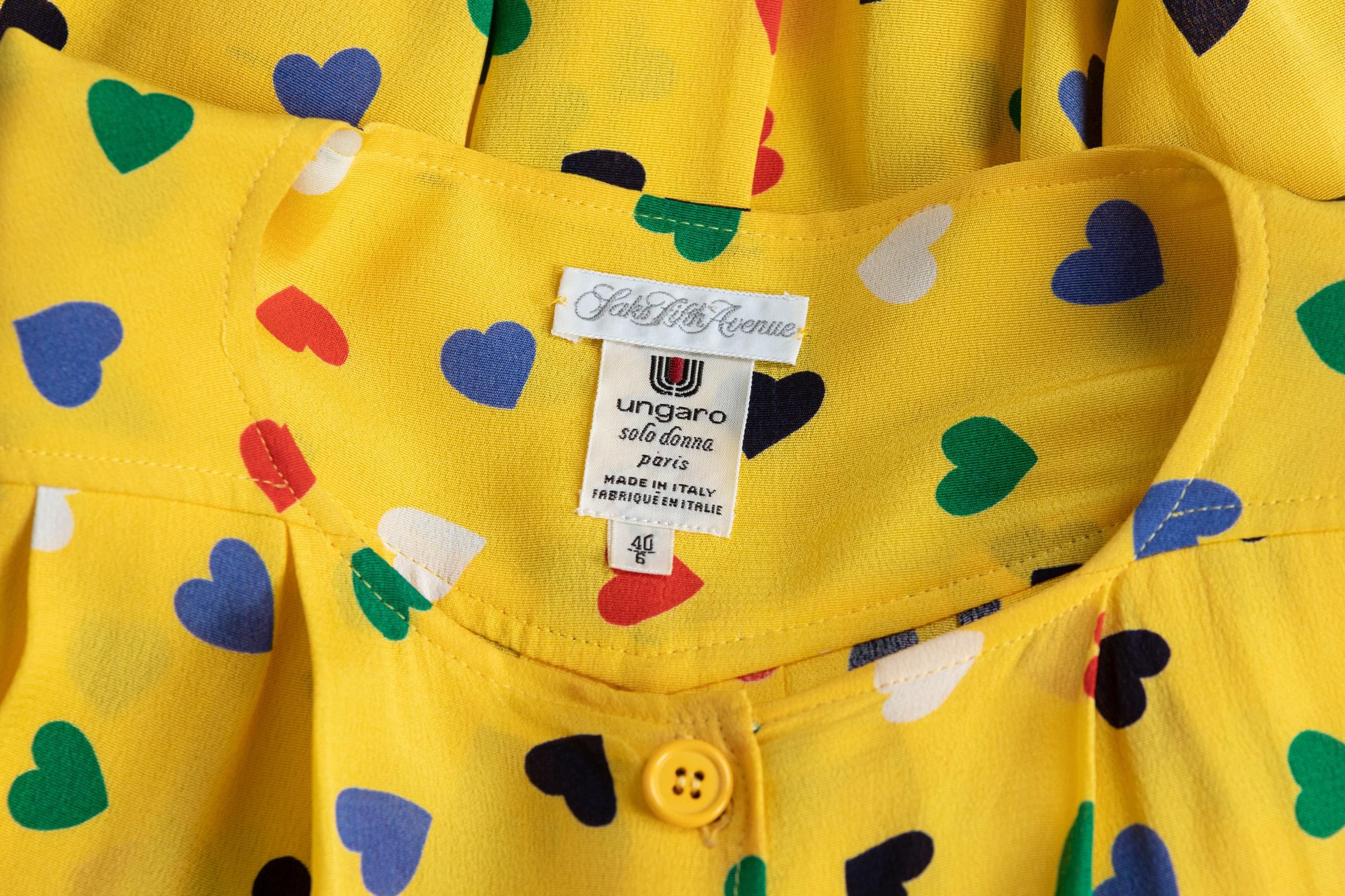 Vintage Ungaro Yellow heart print Tunic Blouse For Sale 2