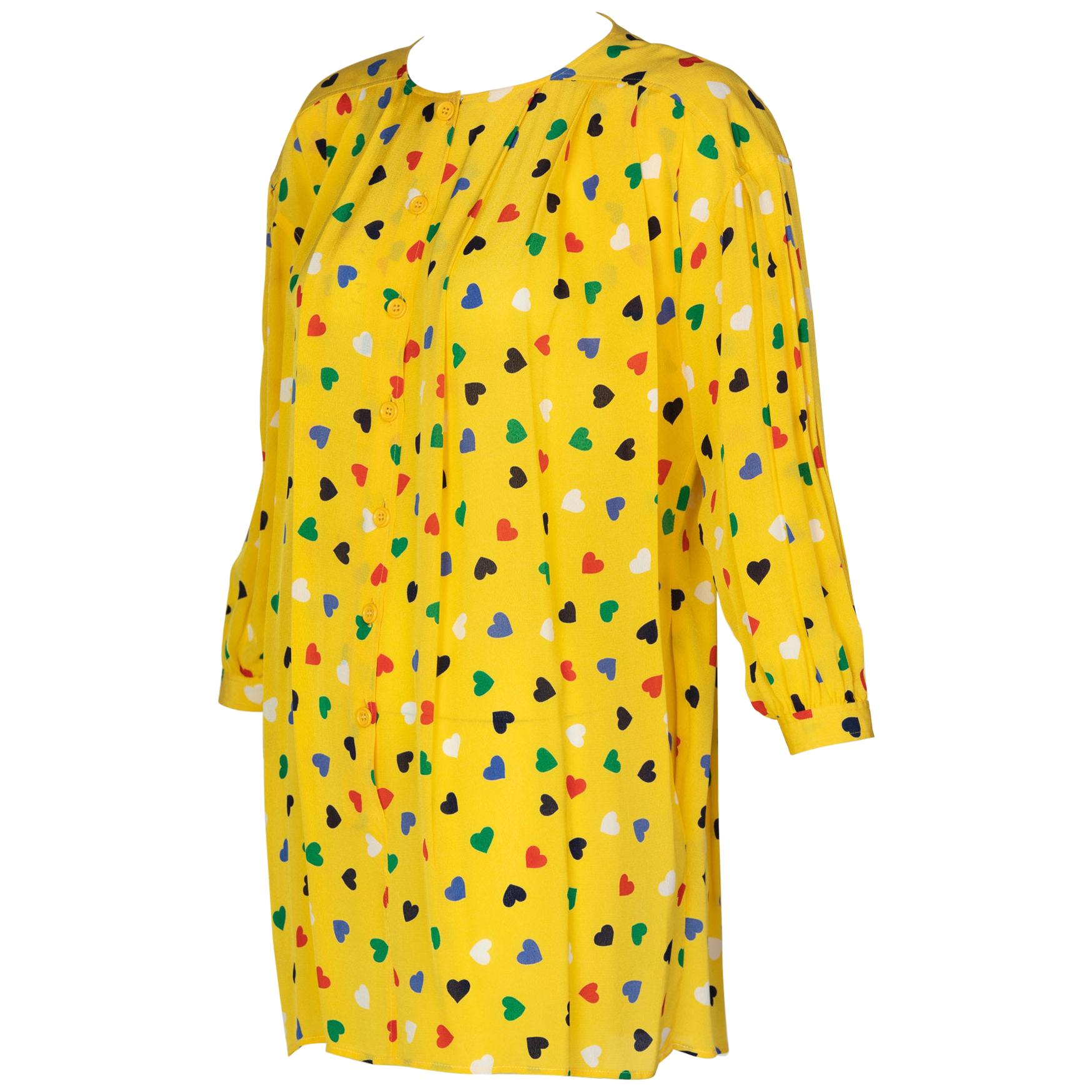 Vintage Ungaro Yellow heart print Tunic Blouse For Sale