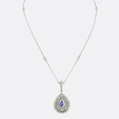 Vintage Unheated Sapphire and Diamond Drop Necklace