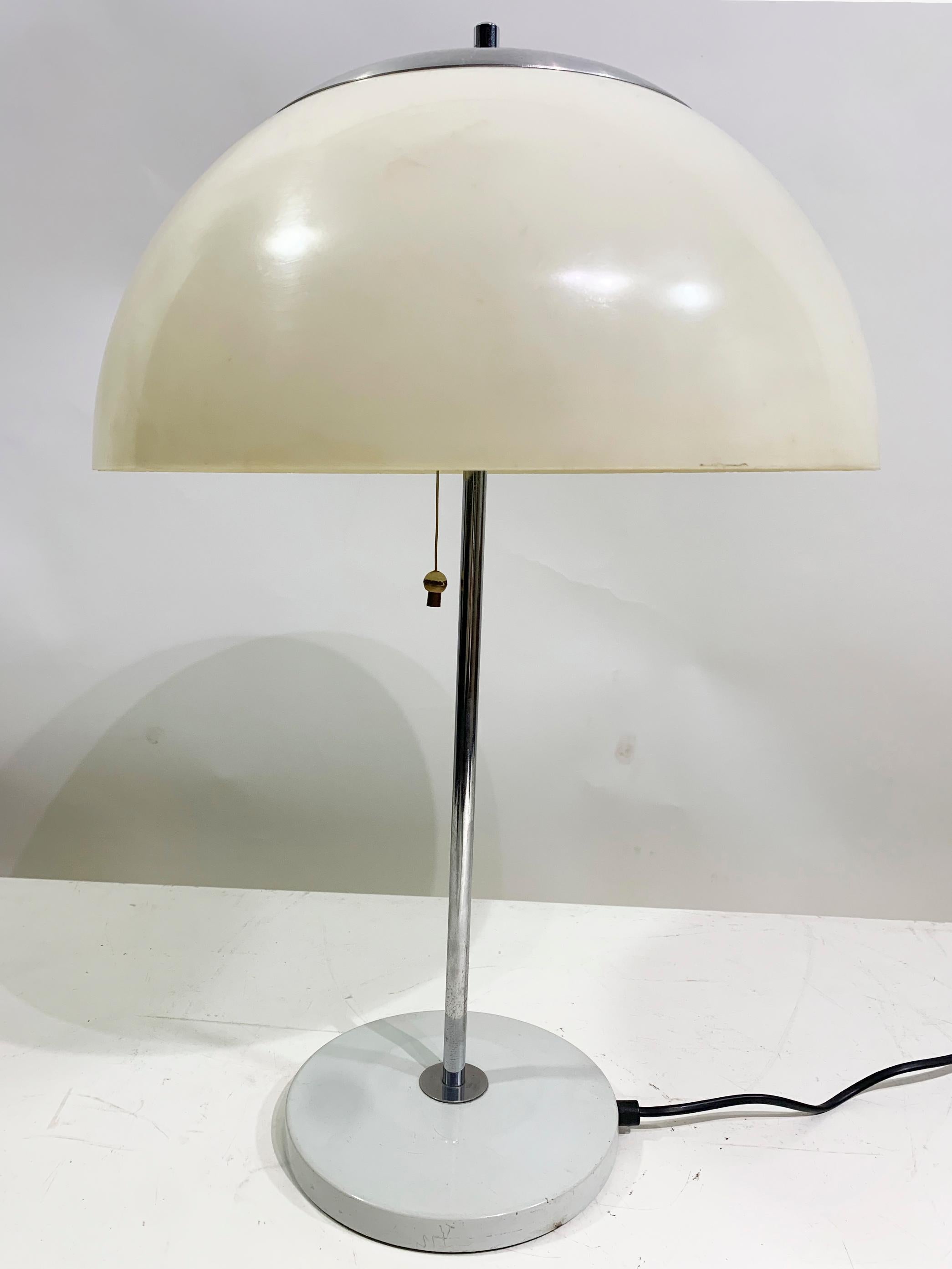 Art Deco Vintage UNILUX Mushroom Table Lamp, Metal shaft and Cream White plastic Shade For Sale