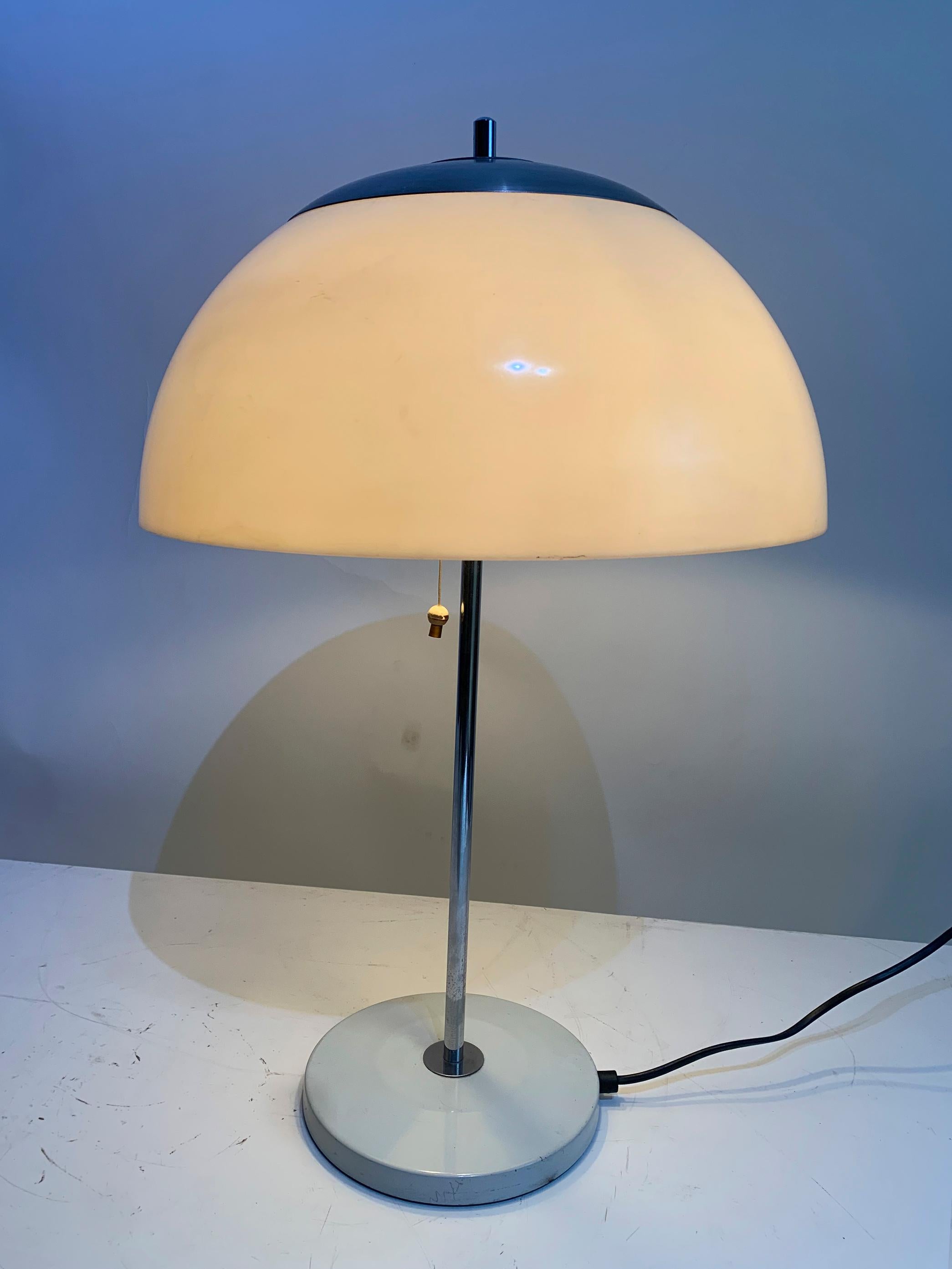 20th Century Vintage UNILUX Mushroom Table Lamp, Metal shaft and Cream White plastic Shade For Sale