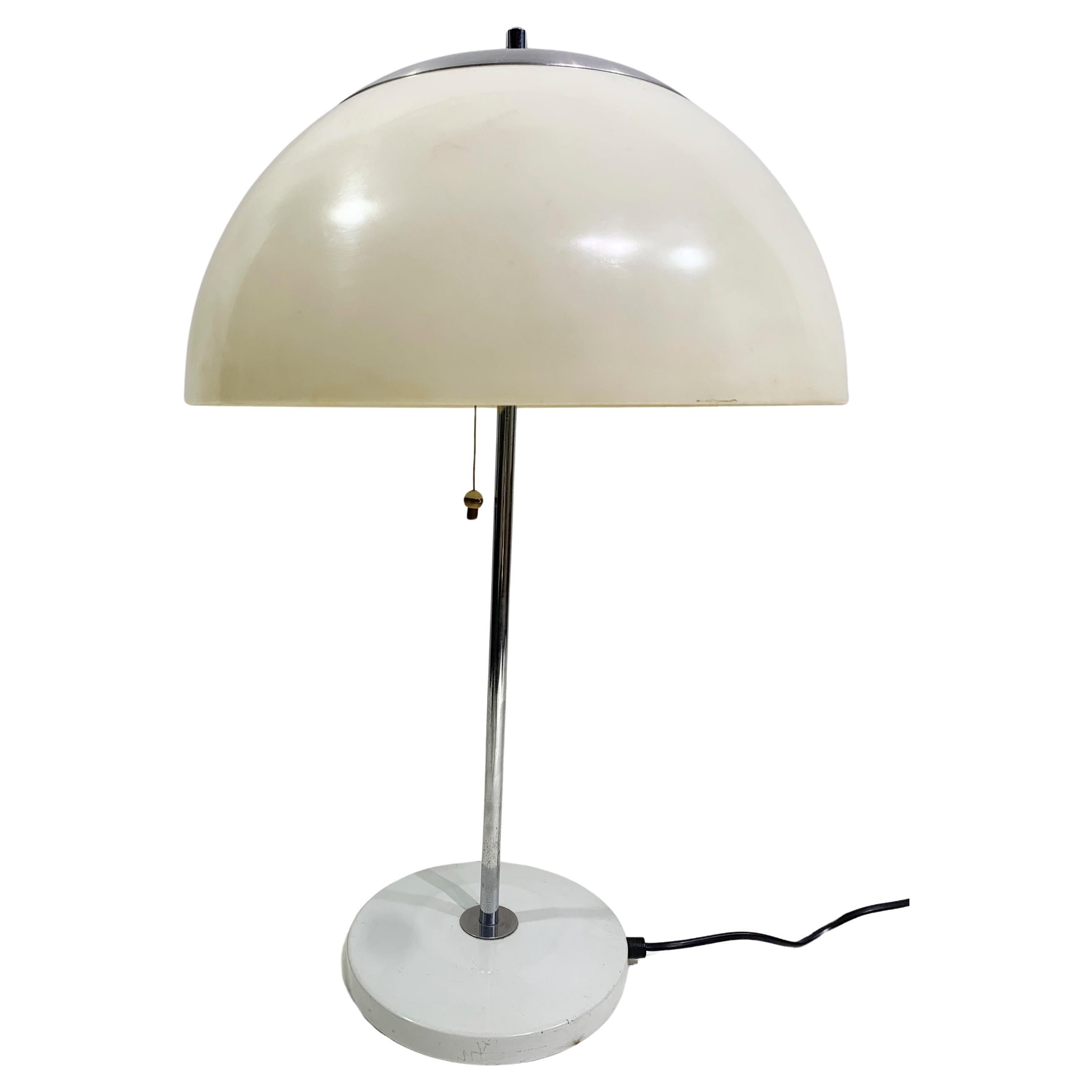 Vintage UNILUX Mushroom Table Lamp, Metal shaft and Cream White plastic Shade For Sale