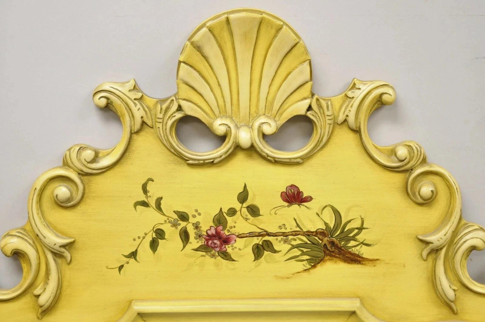 Inconnu Vintage Union National Chinoiserie Jaune Shell Wood Wood Frame Wall Mirror en vente