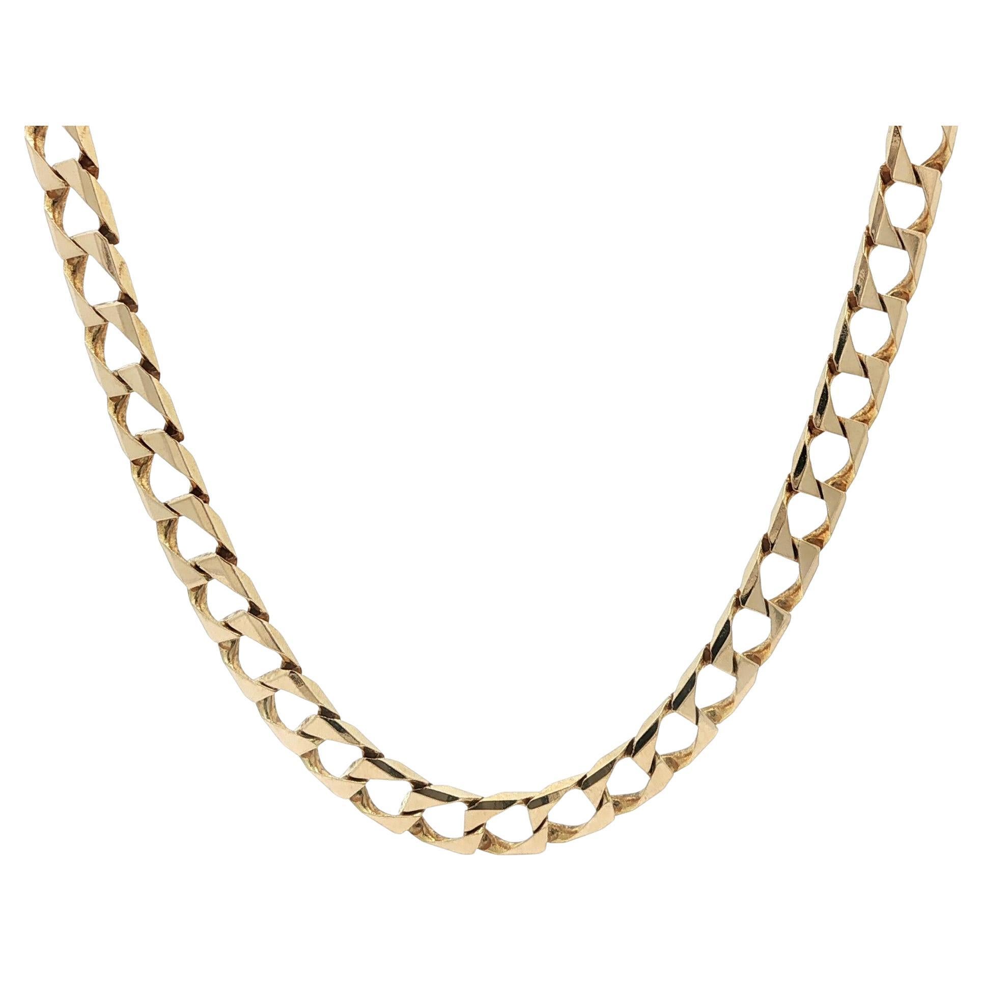 Vintage Unique 14k Yellow Gold 20" Squared Cuban Curb Link Chain Necklace For Sale