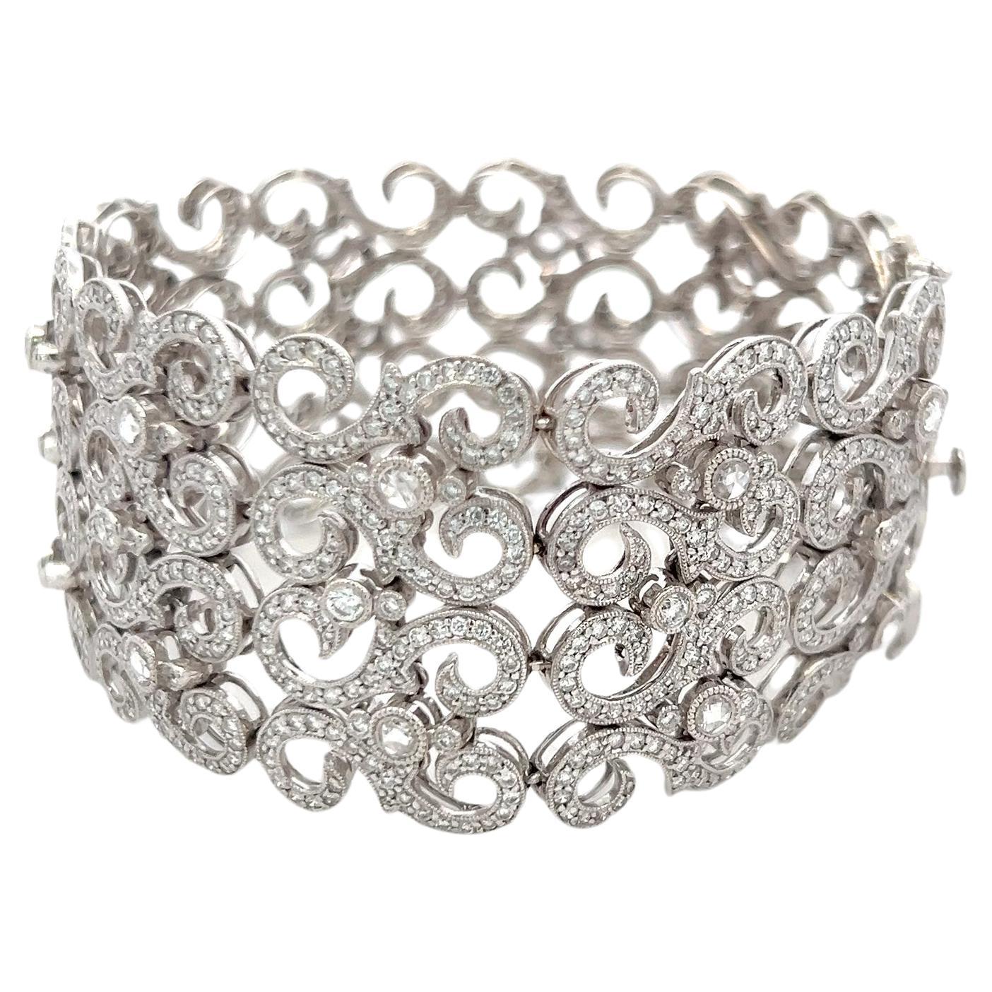Vintage Unique 18K Weißgold Link Armband mit 8,98 Karat runden I-VS Diamanten im Angebot