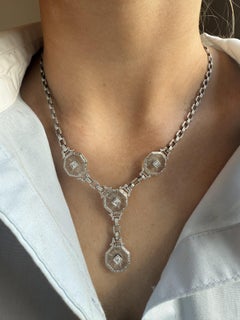 Vintage Unique Camphor Glass Filigree Style Necklace