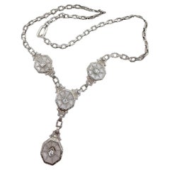 Vintage Unique Camphor Glass Filigree Style Necklace