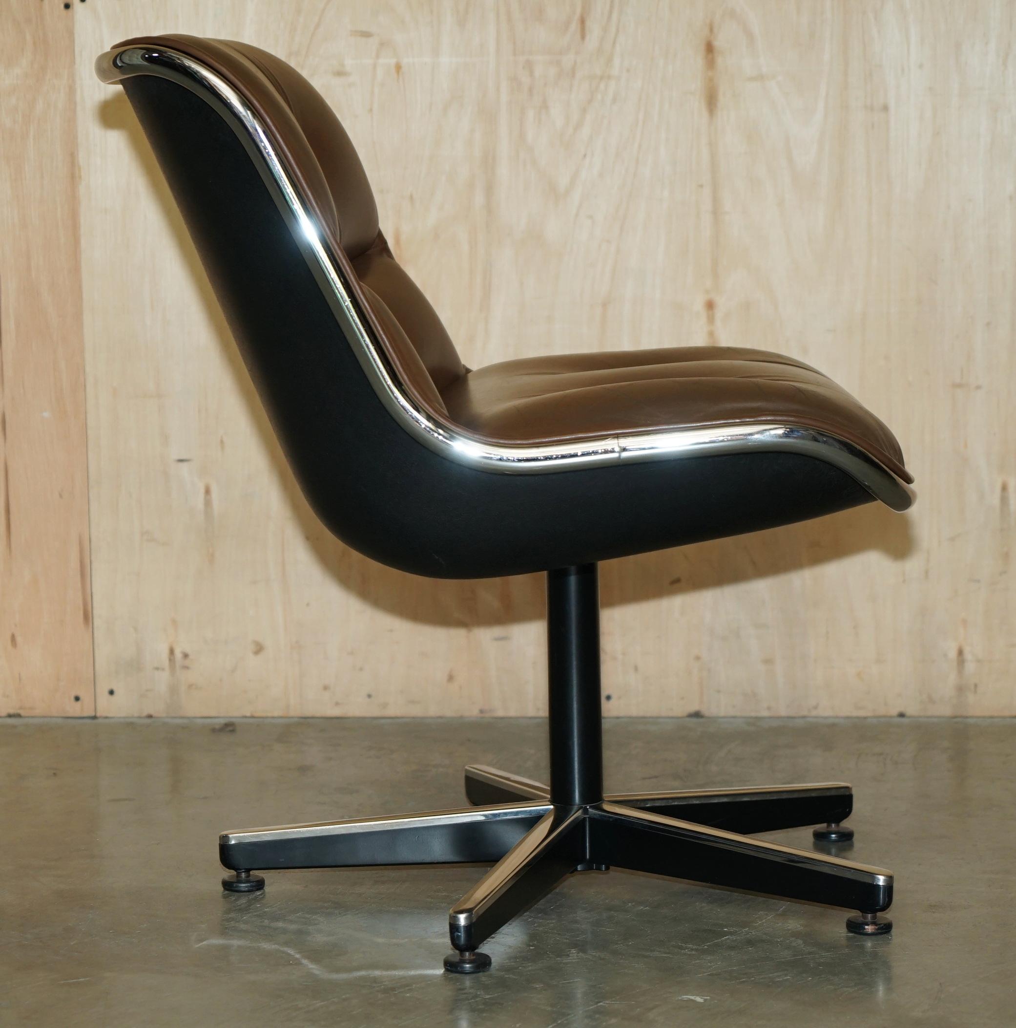 ViNTAGE UNIQUE CHARLES POLLOCK FOR KNOLL BROWN LEATHER OFFICE ARMCHAIR For Sale 2