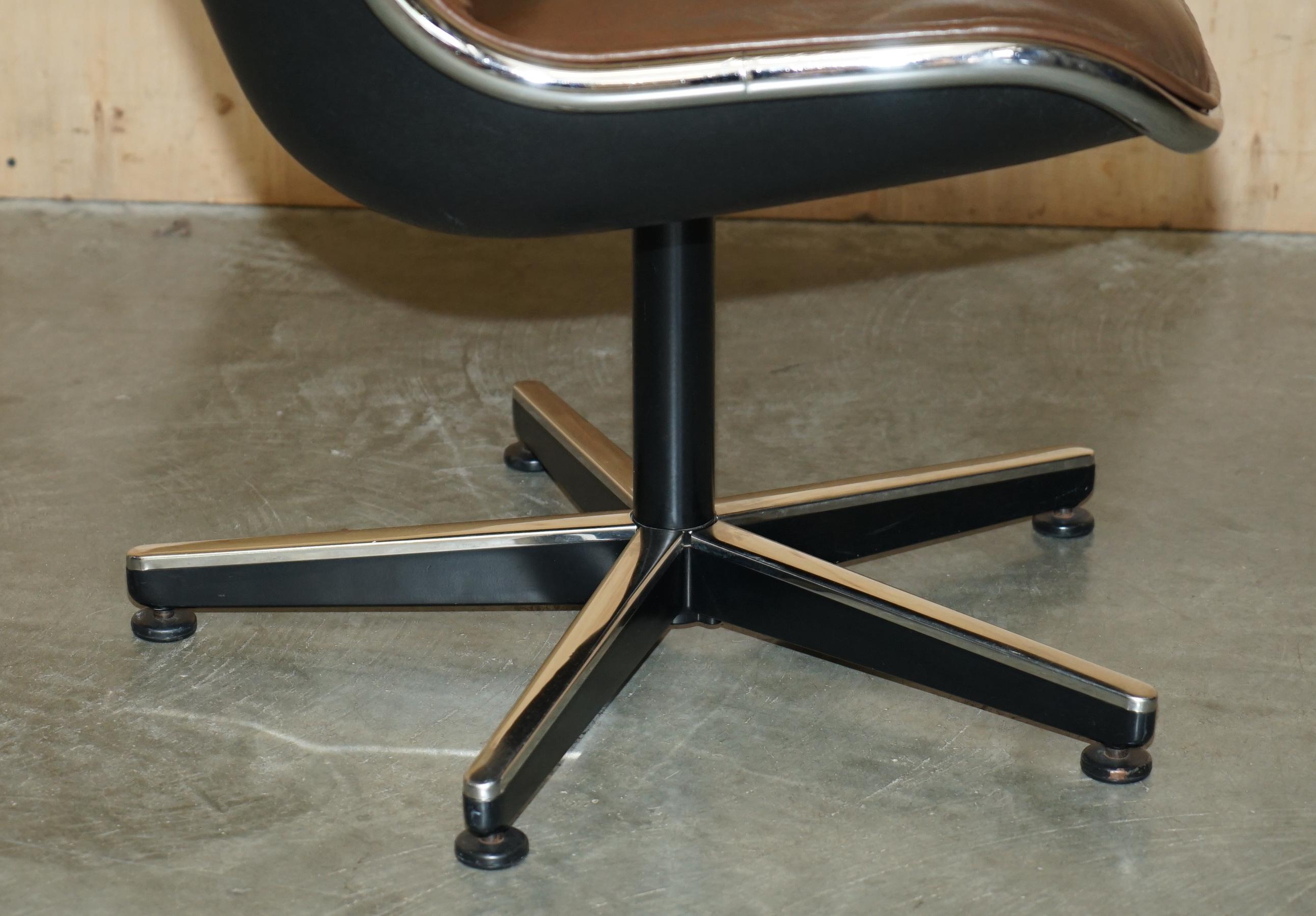 ViNTAGE UNIQUE CHARLES POLLOCK FOR KNOLL BROWN LEATHER OFFICE ARMCHAIR For Sale 3
