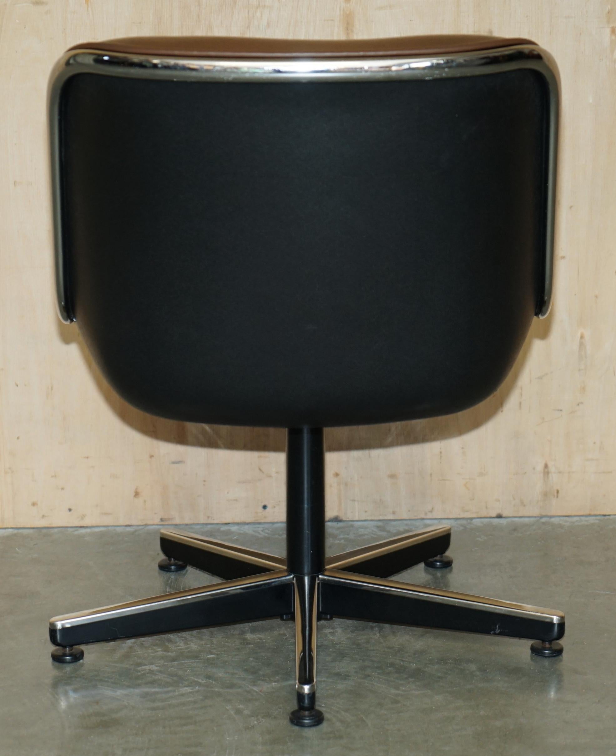 ViNTAGE UNIQUE CHARLES POLLOCK FOR KNOLL BROWN LEATHER OFFICE ARMCHAIR For Sale 5