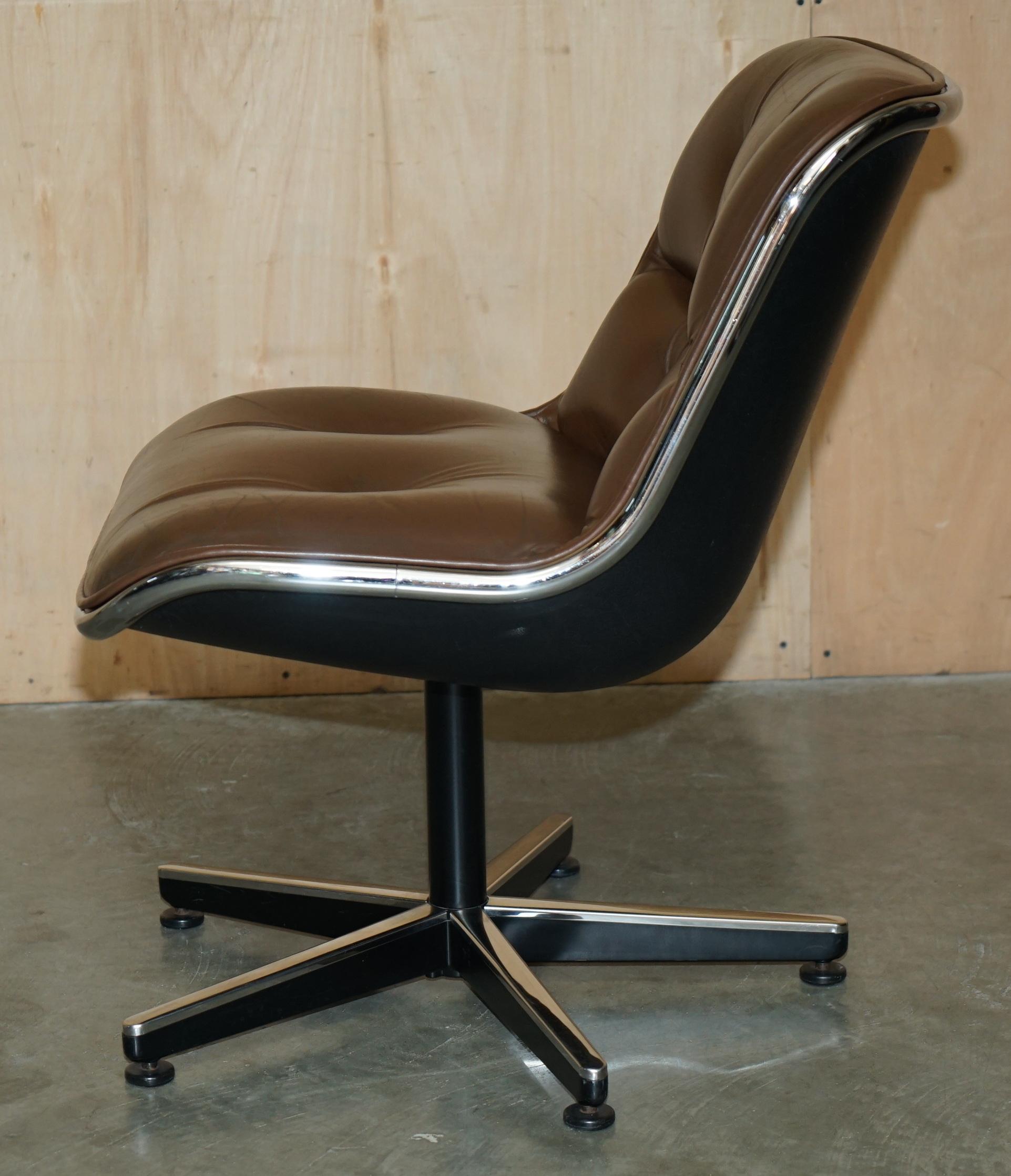 ViNTAGE UNIQUE CHARLES POLLOCK FOR KNOLL BROWN LEATHER OFFICE ARMCHAIR For Sale 6
