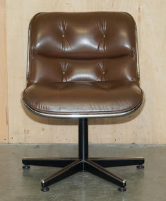 ViNTAGE UNIQUE CHARLES POLLOCK FOR KNOLL BROWN LEATHER OFFICE ARMCHAIR