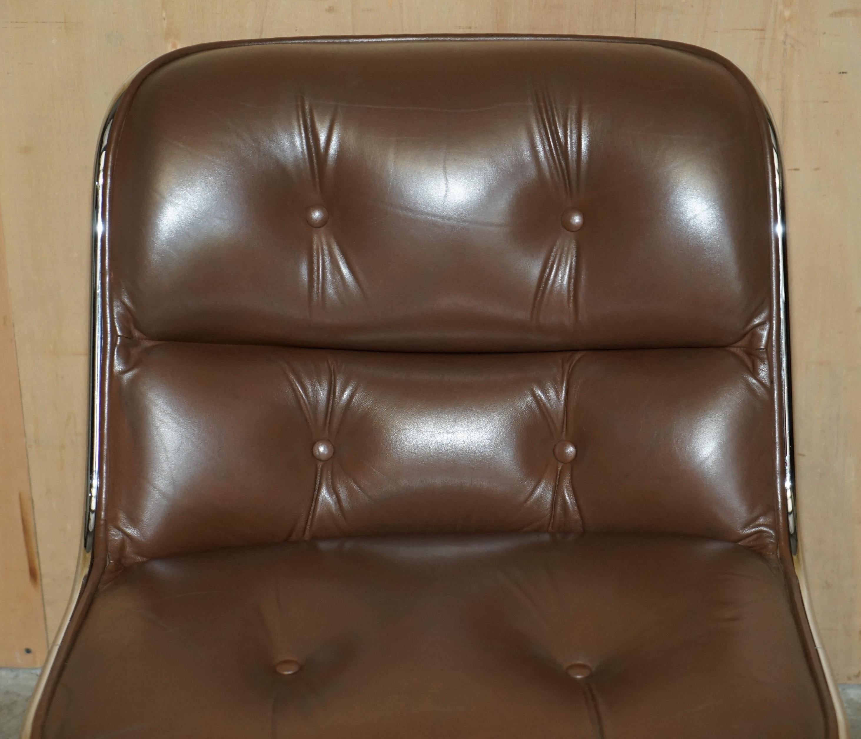 Mid-Century Modern ViNTAGE UNIQUE CHARLES POLLOCK FOR KNOLL BROWN LEATHER OFFICE ARMCHAIR For Sale