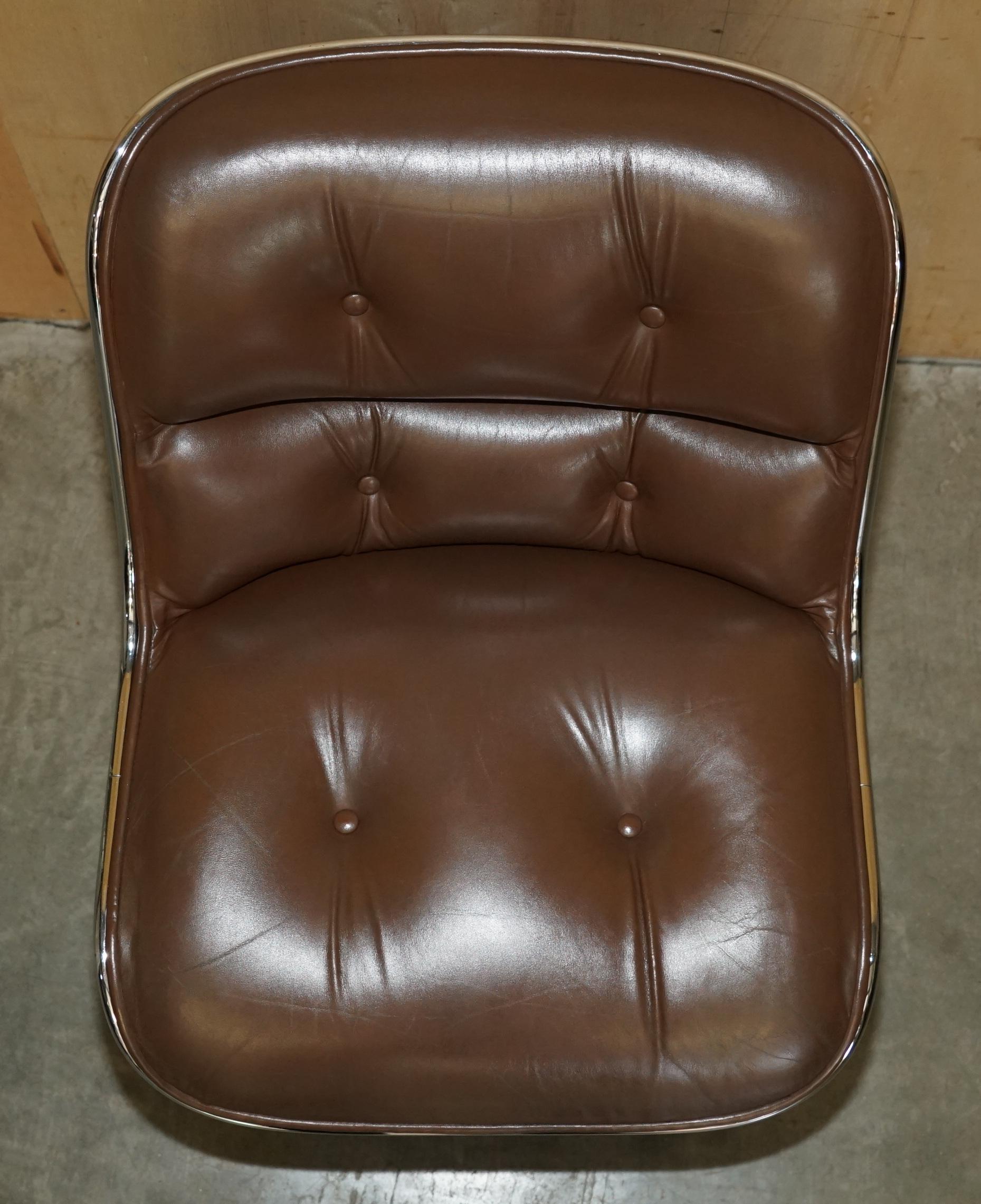 Hand-Crafted ViNTAGE UNIQUE CHARLES POLLOCK FOR KNOLL BROWN LEATHER OFFICE ARMCHAIR For Sale