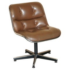 ViNTAGE UNIQUE CHARLES POLLOCK POUR KNOLL FAUTEUIL DE BUREAU EN CUIR BRUN